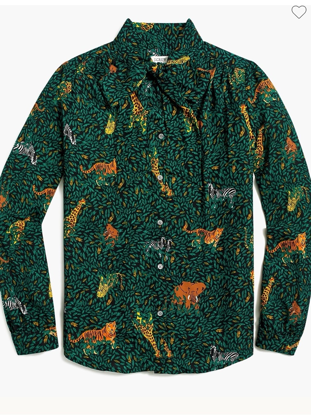 J. Crew Bow Top Emerald Green Jungle Animal Print Button-Down Shirt